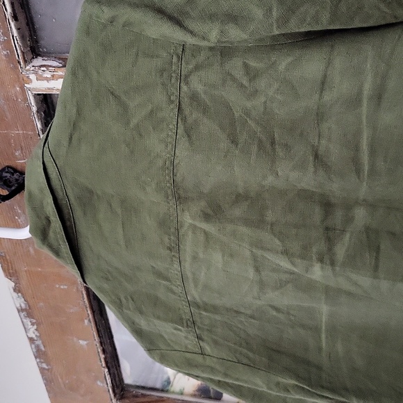 Hannah Canvas Large Olive Short Sleeve Button-up Blouse 100% Linen - Picture 9 of 9